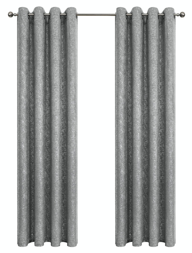 GoodGram Montauk Accents 2 Piece Grommet Top Sparkly Metallic Light Filtering Window Curtains - 63 in. Long - Gray