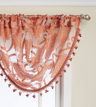 Kate Aurora Custom Scroll Sheer Voile Waterfall Window Curtain Valances - 57 in. W x 37 in. L, Pumpkin