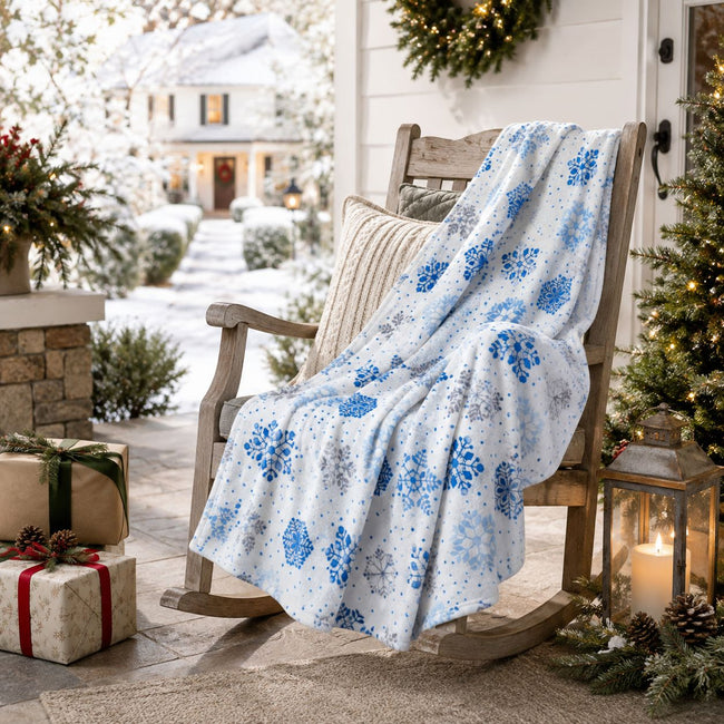 Kate Aurora Holiday Living Blue & Silver Christmas Snowflakes Accent Throw Blanket - 50 in. W x 60 in. L