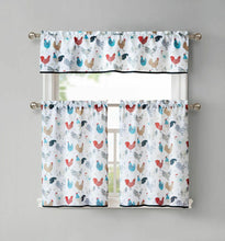 Kate Aurora Multi Rooster Complete 3 Pc Kitchen Curtain Tier & Valance Set - White Background