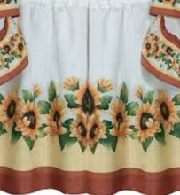 Kate Aurora Chevron Sunflower Complete Cottage Kitchen Curtain Tier & Valance Set - 58 in. W x 24 in. L