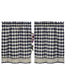GoodGram Buffalo Check Gingham Custom Window Curtain Treatments - Tiers 29 in. W x 24 in. L, Navy