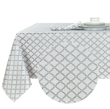 Kate Aurora Luxurious White & Gray Moroccan Embossed Geometric Fabric Tablecloth - 6-8 Chairs
