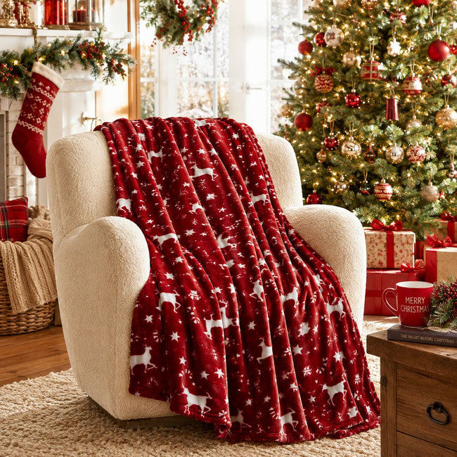 Kate Aurora Candy Canes & Christmas Reindeer Ultra Soft & Plush Accent Throw Blanket - 50" x 60"