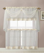 Kate Aurora Complete 4 Piece Linen Leaf Embroidered Complete Kitchen Curtain Set