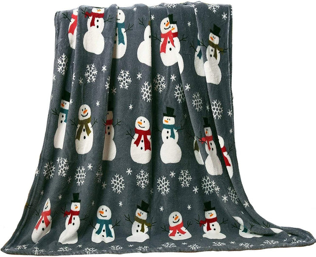 Kate Aurora Gray Snowman Ultra Soft & Plush Hypoallergenic Christmas Throw Blanket Cover - 50 in.  x 60 in. L