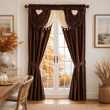 Kate Aurora Satin Semi Sheer Complete 5 Piece Window in a Bag Attached Curtain Set - 54 in. W x 84 in. L, Chocolate/Brown