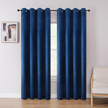Set of 2 Leeds Floral Leaves Embossed Light Filtering Grommet Top Window Curtain Panels - Kate Aurora - Navy