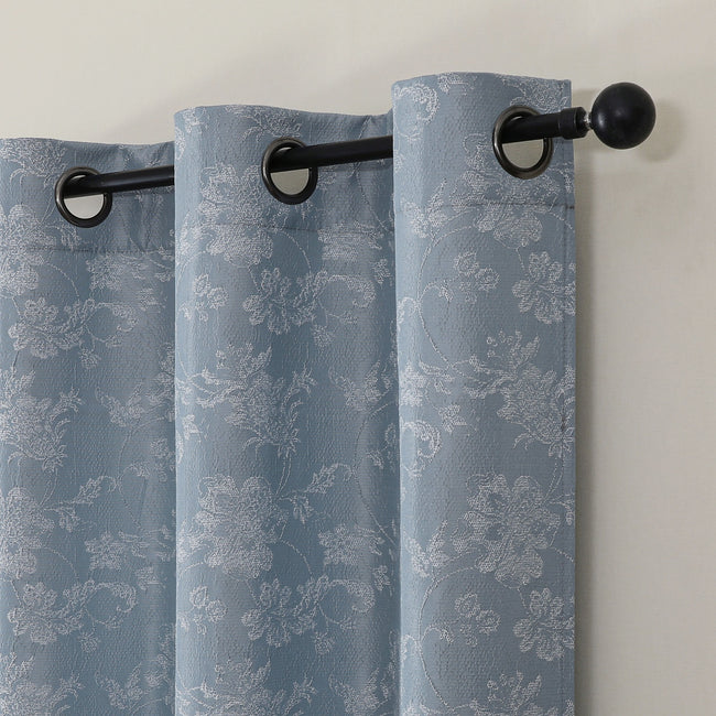Kate Aurora 2 Piece Versailles Floral Grommet Top Window Curtain Panels - Blue
