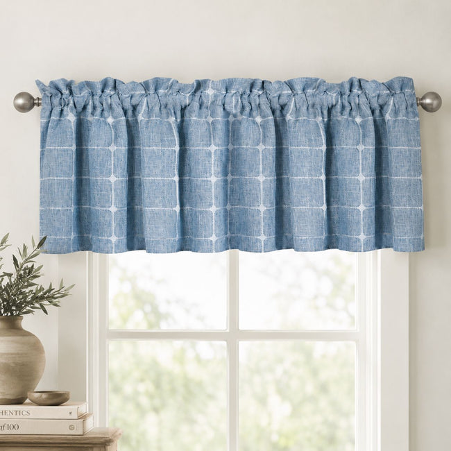 Kate Aurora Country Farmhouse Baby Blue Buffalo Plaid Rod Pocket Window Valance - 52 in. W x 15 in. L