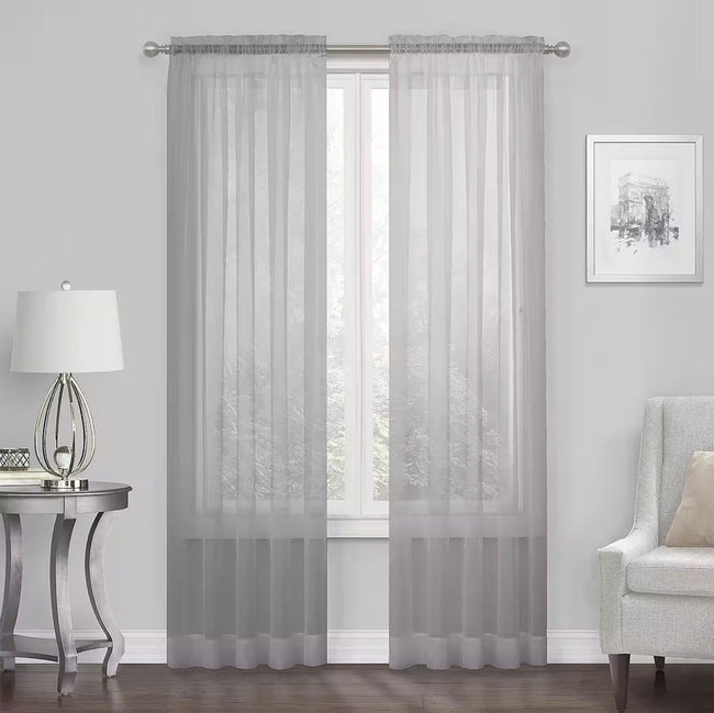 Kate Aurora Essential 1 Piece Silver Gray Sheer Voile Rod Pocket Window Curtain Panel - 84 in. Long