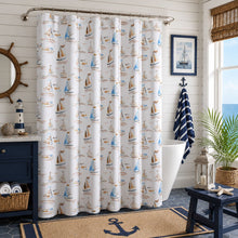 Kate Aurora Maritime Blues Coastal Sailboats And Fish Fabric Shower Curtain - 72 in. Wide x 72 in. Long - Multi