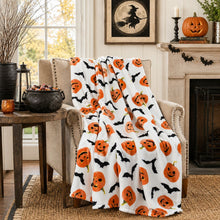 Kate Aurora Halloween Pumpkins Bats Rustic Orange & White Ultra Soft & Plush Throw Blankets