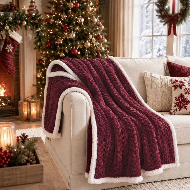 Kate Aurora Ultra Soft & Plush Herringbone Fleece Backing  Sofa Accent Throw Blanket - 50 in. W x 60 in. L - Burgundy