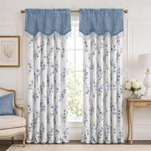 Kate Aurora 4 Piece Carly Floral Rod Pocket Curtains Panels & Beaded Valances Set