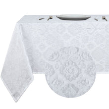 Kate Aurora Regency Collection Raised Jacquard Damask Fabric Tablecloth - 54 in. W x 84 in. L (6-8 Chairs), White