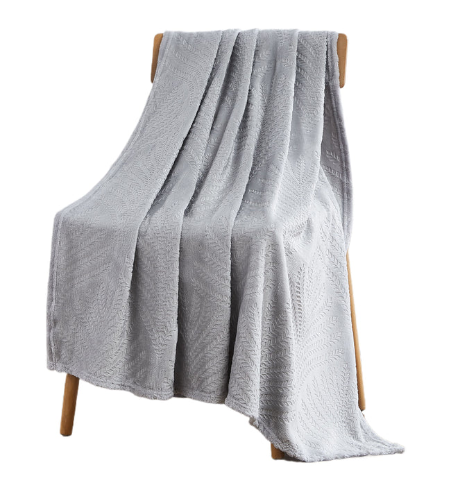 Kate Aurora Floral Ferns Shabby Chic Styled Oversized Ultra Soft & Plush Accent Throw Blanket - Silver