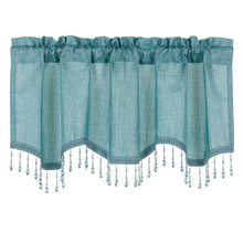 Kate Aurora 1 Piece Moroccan Sparkle Rod Pocket Semi Sheer Voile Beaded Trim Window Valance - Aqua