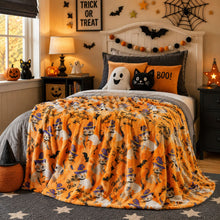 Kate Aurora Oversized Halloween Orange Friendly Cats & Broomstick Ultra Soft & Plush Accent Throw Blanket - 50 in. W x 70 in.