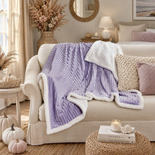 Kate Aurora Ultra Soft & Plush Cozy Corduroy Faux Shearling Accent Throw Blanket - 50 in x 60 in - Lilac