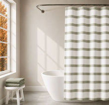 Kate Aurora Hotel Collection Spa Striped Waffle Fabric Shower Curtain - Sage Green