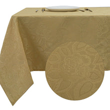 Kate Aurora Shabby Chic Floral Fabric Tablecloth - 56 in. W x 84 in. L, Gold