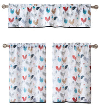 Kate Aurora 3 Piece Cafe Rod Pocket Autumn Country Rooster Kitchen Curtain Tier & Valance Set - White