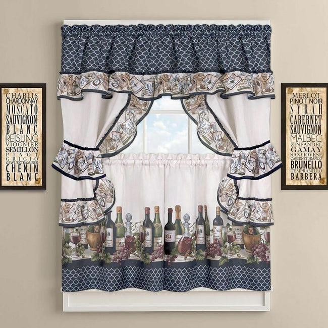 GoodGram French Chateau Complete Rod Pocket 3 Piece Cottage Kitchen Curtain Set - 58 in. W x 24 in. L