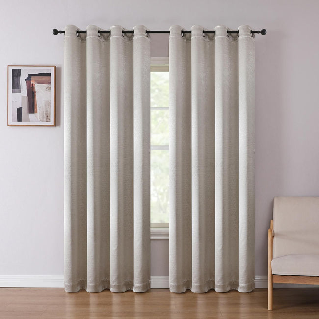Kate Aurora 1 Piece Priscilla Light Filtering Grommet Top Embossed Leaves Jacquard Window Curtain Panel - Champagne