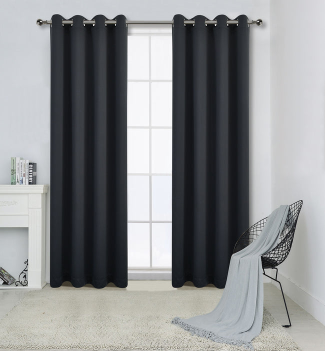 Kate Aurora 100% Hotel Blackout Thermal Insulated Grommet Curtains - 50 in. W x 45 in. L, Black