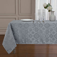 Kate Aurora Regency Collection Raised Jacquard Damask Fabric Tablecloth - 54 in. W x 84 in. L (6-8 Chairs), Slate Gray