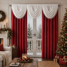 Kate Aurora 6 Piece Maison Estate Collection Semi Sheer Window Curtains & Beaded Valance Set - Christmas Red