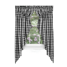 Kate Aurora Farmhouse Plaid Gingham Check Swag Valance Curtain Panel Pair - 72 in. W x 63 in. L, Black