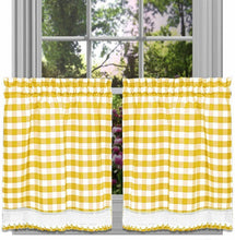 GoodGram Buffalo Check Gingham Custom Window Curtain Treatments - Tiers 29 in. W x 36 in. L, Yellow