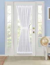 Kate Aurora Living Plaid Sheer French Door Curtain Panel With Tieback - 53 in. W x 72 in. L, White