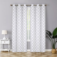 Kate Aurora Set of 2 Modern Elements Quatrefoil Lattice Poly Cotton Grommet Top Curtain Panels - Gray
