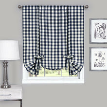 GoodGram Buffalo Check Plaid Gingham Tie Up Window Single Curtain Shade - 42 in. W x 63 in. L, Navy