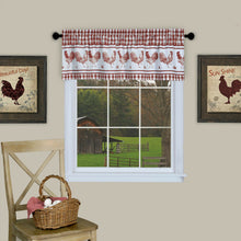 Kate Aurora Lightweight Plaid Country Farmhouse Rooster Window Rod Pocket Curtain Valance - Burgundy