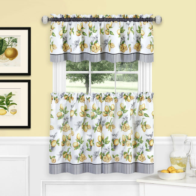 Kate Aurora Country Lemons Complete Cafe Style Kitchen Curtain Tier & Valance Set - 58 in. W x 36 in. L