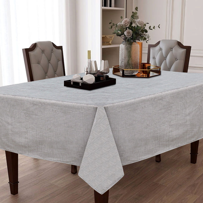 Kate Aurora Modern Lux Embossed Toscana Tablecloth in Earth Tone Colors - 54 in. W x 84 in. L - Silver