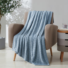 Kate Aurora Pastel Chic Embossed Leaves Ultra Plush Accent Throw Blanket - 50 in. W x 60 in. L - Blue