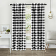 Kate Aurora Modern Farmhouse 2 Piece Large Buffalo Plaid Check Rod Pocket Curtains - 63 in - Black