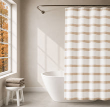 Kate Aurora Hotel Collection Spa Striped Waffle Fabric Shower Curtain - Taupe