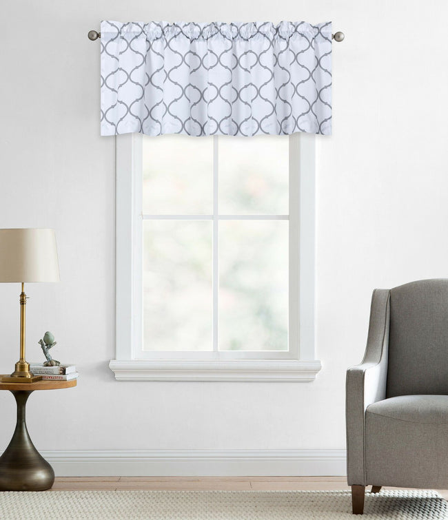 Kate Aurora Collections Trellis Lattice Rod Pocket Valance - 56 in. W x 18 in. L, Hunter Gray