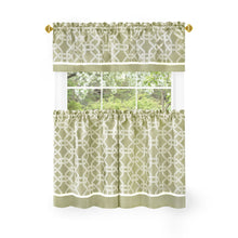 Kate Aurora Geometric Crescent 3 Piece Rod Pocket Cafe Kitchen Curtain Tier & Valance Set - 36 in. Long - Green