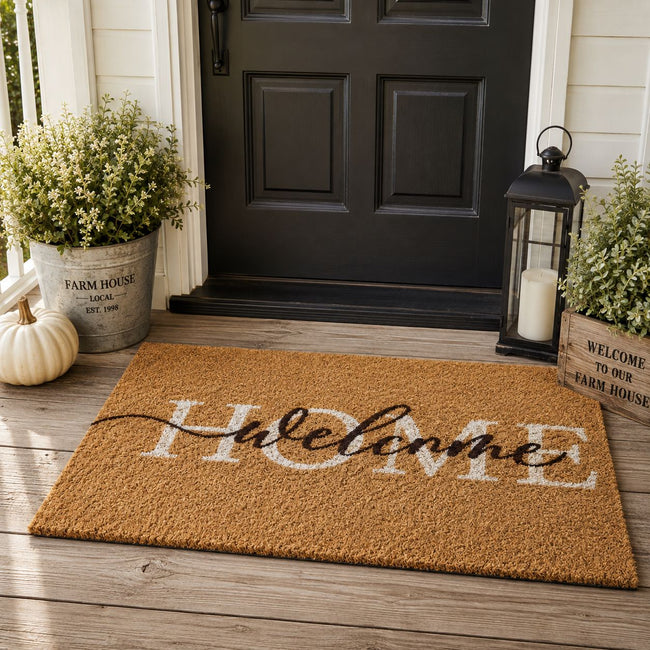Kate Aurora Welcome Home Calligraphy Bristled Coir Outdoor Welcome Mat - 18"x30"