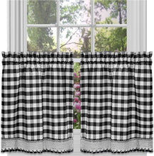 GoodGram Buffalo Check Gingham Custom Window Curtain Treatments - Tiers 29 in. W x 24 in. L, Black