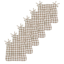 Kate Aurora Country Living Gingham Plaid Checkered Country Farmhouse Chair Cushion Pads - 6 Piece, Linen