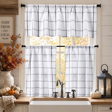 Kate Aurora 3 Piece Rod Pocket Country Farmhouse Cafe Off White/Cream & Black Colored Plaid Woven Kitchen Curtain Tier & Vala