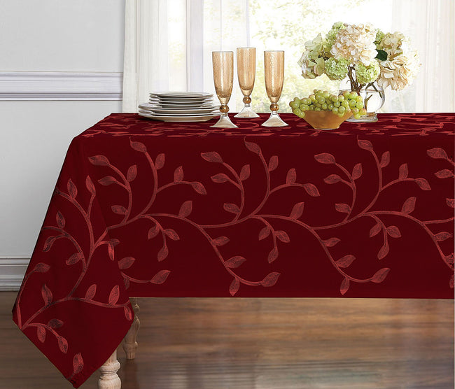 Kate Aurora Living Madison Floral Embroidered Fabric Tablecloth - 54 in. x 102 in. (8-10 Chair), Burgundy Spice
